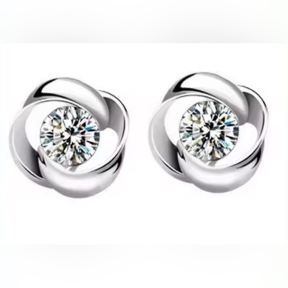Small Rhodiom Plated Silver Earrings With Crystal. - Picture 2 of 3